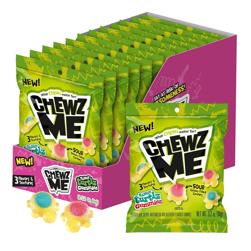 ChewzMe Turtlz - Jelly Filled Gummies & Fruity Snacks - Turtle Shaped Gummy & Chewy Candy in Assorted Flavors - 3.2oz (Pack of 12)