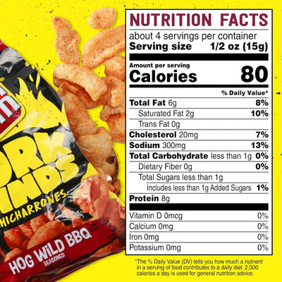 Slim Jim Pork Rinds Hog Wild BBQ Fried Snacks, Keto Friendly, 2 oz. Bag (Pack of 12)