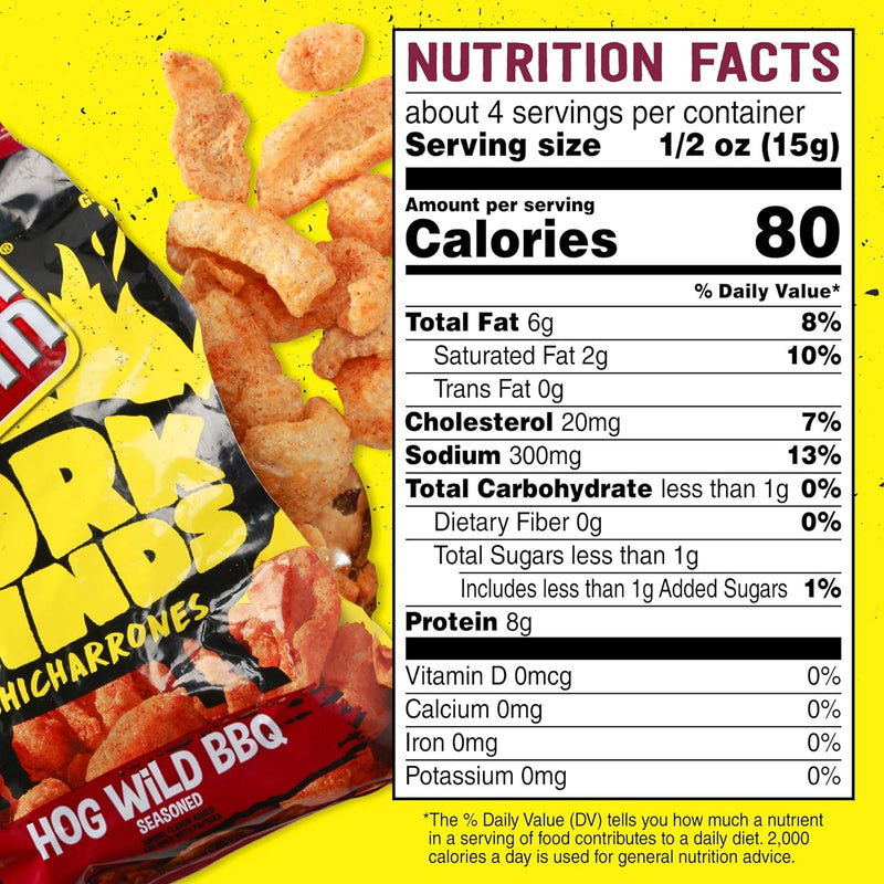 Slim Jim Pork Rinds Hog Wild BBQ Fried Snacks, Keto Friendly, 2 oz. Bag (Pack of 12)