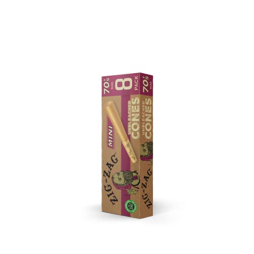 Zig-Zag 70’s Natural Unbleached Pre-Rolled Cones - 70mm, 18 Pack (8 Cones per Pack) | Easy Fill, Slow Even Burn