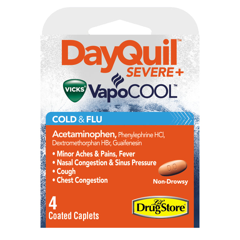 DayQuil Severe Cold & Flu Relief, Non-Drowsy Caplets, 4 Count (Pack of 1)