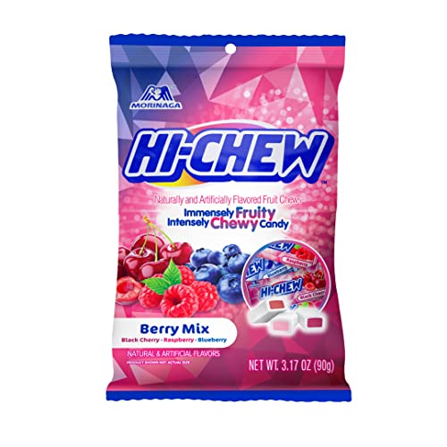 Hi-Chew Berry Mix, Assorted Fruit Chews, 3.17 oz Peg Bag - Juicy Berry Flavors, Chewy Candy - (Pack of 6)