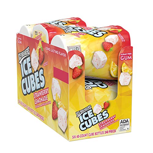 Ice Breakers Ice Cubes Strawberry Lemonade flavored sugar free Chewing Gum, 40 ct Bottle (6 Ct.)