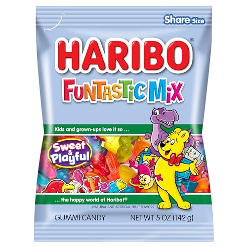 Haribo Gummi Candy | Funtastic Mix in Shareable Size Bags | Many Shapes & Flavors, 5 oz. (Pack of 12)