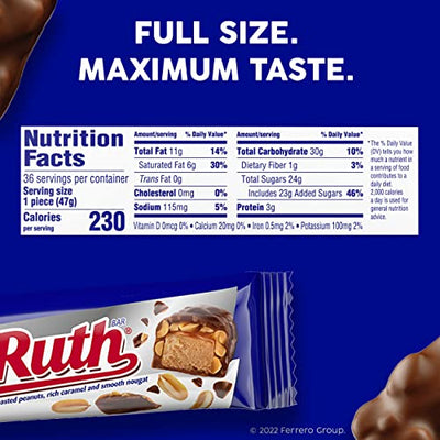 Baby Ruth Milk Chocolate-y Candy Bars, Bulk Ferrero Share Pack Candy, Perfect Valentine’s Day Gift, 3.3 oz (Pack of 18)