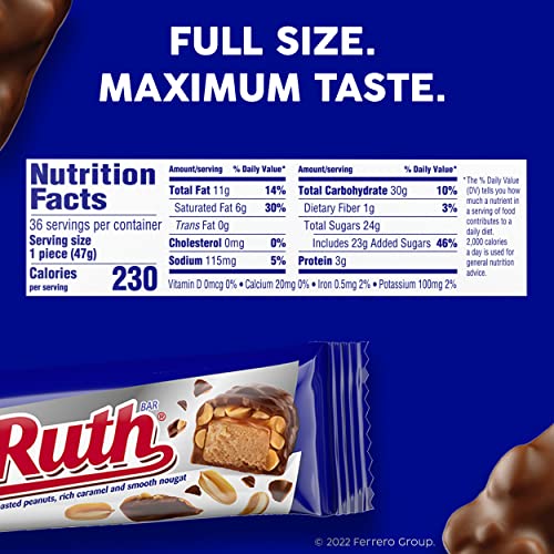 Baby Ruth Milk Chocolate-y Candy Bars, Bulk Ferrero Share Pack Candy, Perfect Valentine’s Day Gift, 3.3 oz (Pack of 18)