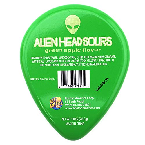 Extraterrestrial Green Alien Head Tin Candy Sours (12 Pack Case) Green Apple Flavor