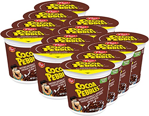 Post Cocoa PEBBLES Breakfast Cereal, Portable Individual Cereal Cups To Go, Gluten Free Cereal, 2.0-Ounce (Pack of 12)