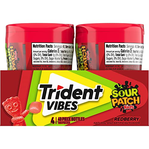 Trident Vibes SOUR PATCH KIDS Redberry Sugar Free Gum, 6-40 Piece Bottles (240 Total Pieces)