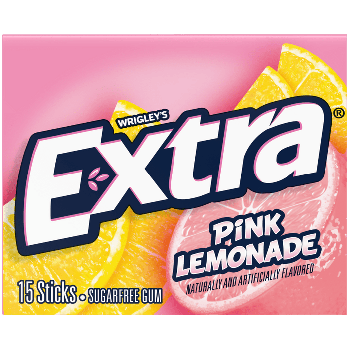 Extra Pink Lemonade Sugar-Free Gum, 15-stick retail pack - front