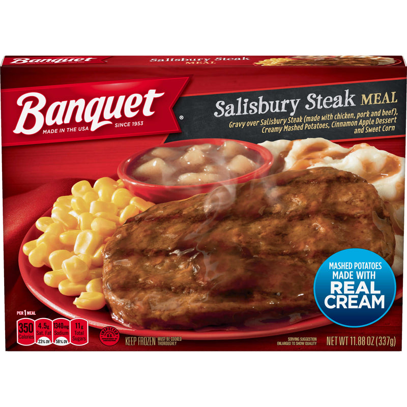 Banquet Classic Salisbury Steak Meal, 11.88 oz - Frozen, Includes Mashed Potatoes and Gravy - (Pack of 12)