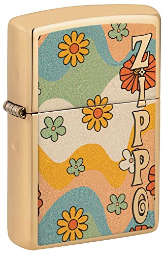 Zippo Flower Power High Polish Brass Lighter - Vibrant Design, Smooth Operation