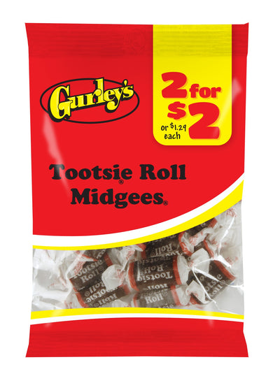 Gurley's Tootsie Midgees, Mini Chocolate Tootsie Rolls, Classic Chew (Pack of 12)