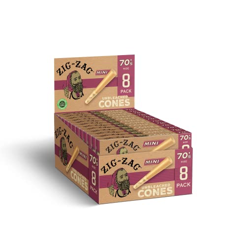 Zig-Zag 70’s Natural Unbleached Pre-Rolled Cones - 70mm, 18 Pack (8 Cones per Pack) | Easy Fill, Slow Even Burn