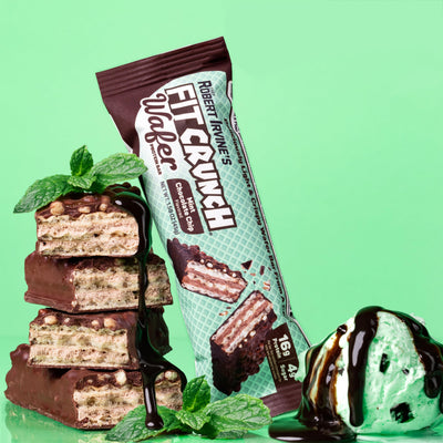 FITCRUNCH Wafer Protein Bars, Designed by Robert Irvine, 16g of Protein & 4g of Sugar (9 Bars, Mint Chocolate Chip)