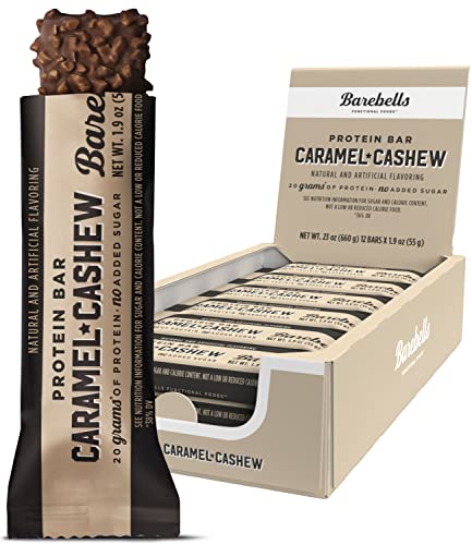 Barebells Protein Bars Caramel Cashew - 12 Count, 1.9oz Bars - Protein Snacks with 20g of High Protein - Chocolate Protein Bar with 1g of Total Sugars - Perfect on The Go Protein Snack & Breakfast Bar