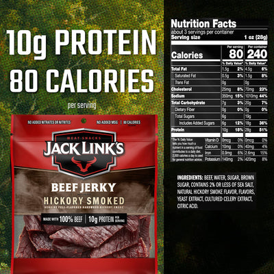 Jack Link's Beef Jerky, Hickory Smoked, 2.85 oz Bag - Rich, Smoky Flavor