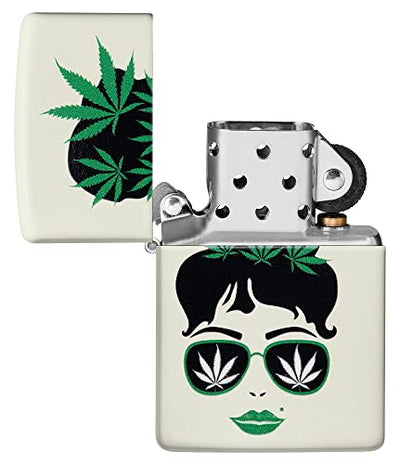 Zippo Glow in the Dark Cannabis Girl Design Lighter - Nighttime Fun