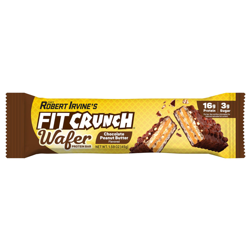 FITCRUNCH Wafer Protein Bars, Designed by Robert Irvine, 16g of Protein & 3g of Sugar (9 Bars, Chocolate Peanut Butter)