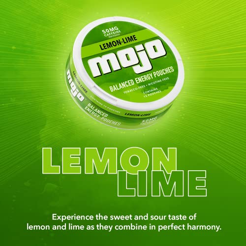 Mojo™ Balanced Energy Pouches | Healthier Energy Drink Alternative | Zero Sugar & Calorie-Free with Ginseng, Yerba Mate, B-Vitamins, and Amino Acids | 15 Pouches Per Can | 5 Cans of Lemon Lime