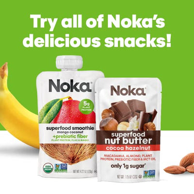 Noka Superfood Fruit Smoothie Pouches, Strawberry Banana with Immune Support, Healthy Snacks with Elderberry, Flax Seed, Plant Protein, and Prebiotic Fiber, Gluten Free and Vegan, 4.22 oz, 6 Count