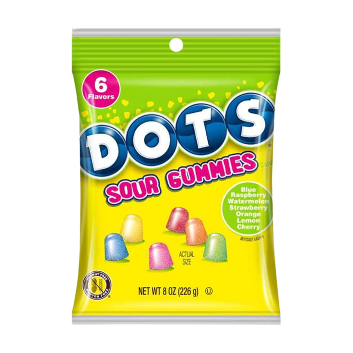 Dots Sour Gummies Peg Bag 8 oz