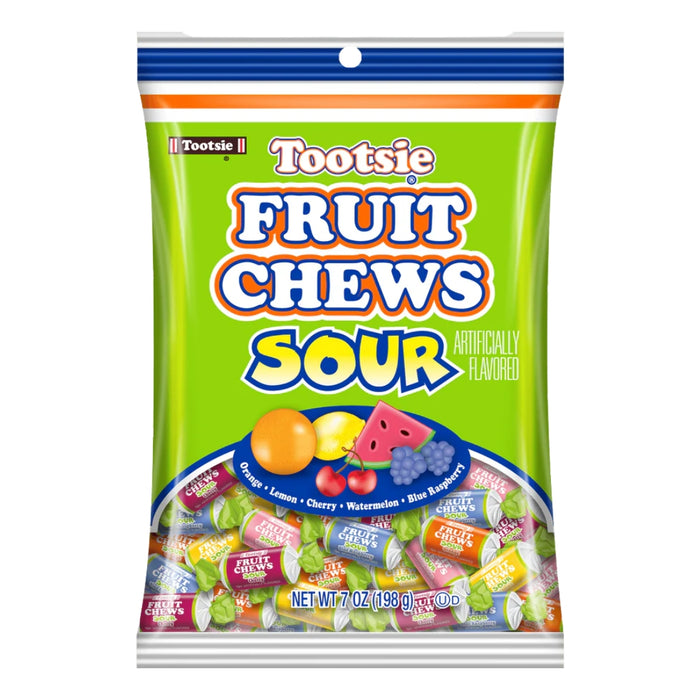 Tootsie Fruit Chews Assorted Sour Fruit Flavors Peg Bag 7 oz