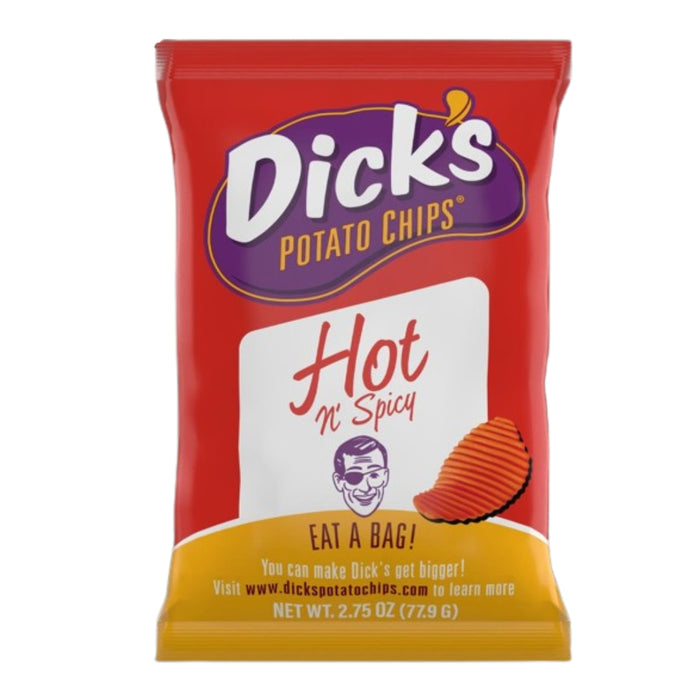Dick's Ripple Potato Chips, Hot & Spicy — 2.75 oz Bags, Case of 16