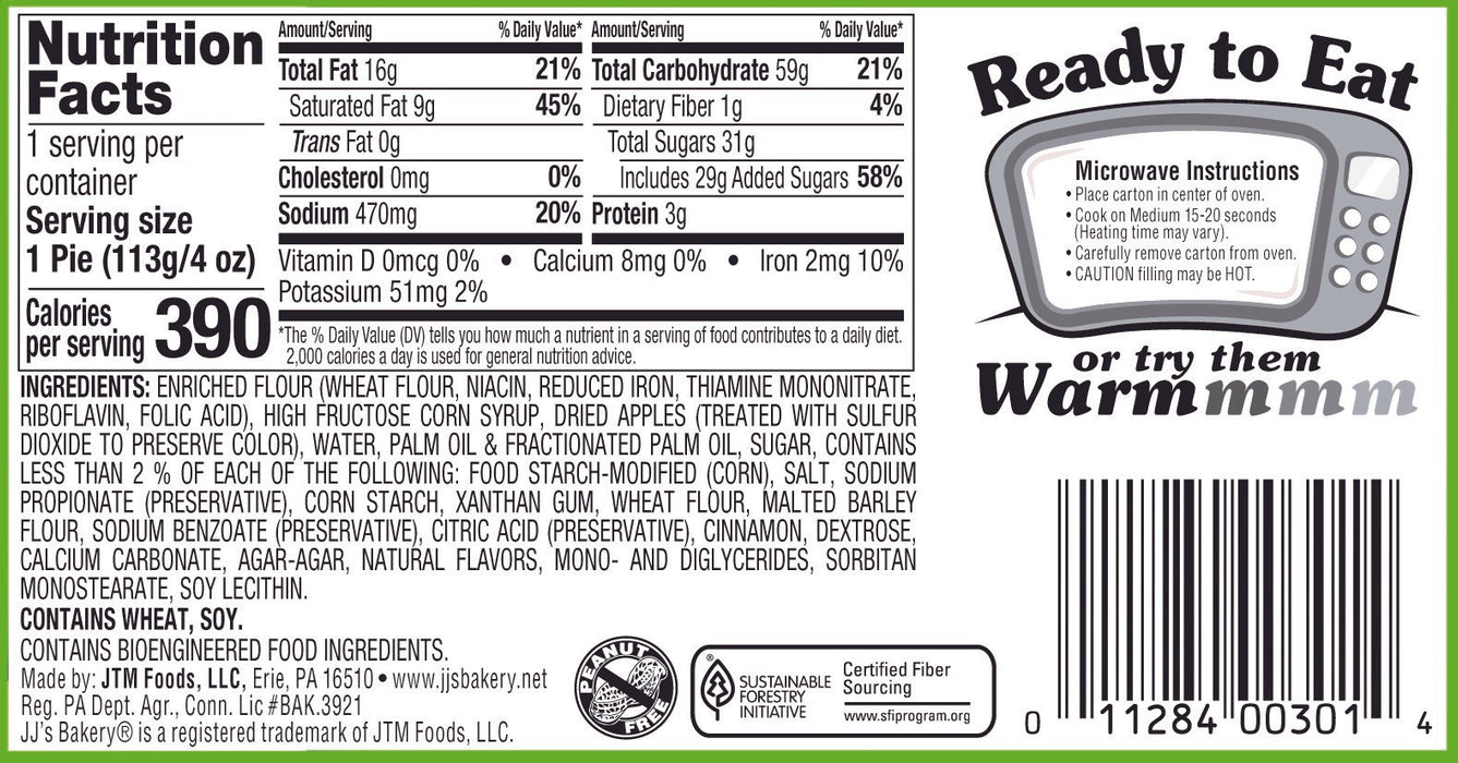 JJ's Bakery Lightly Glazed Snack Pies 4oz (Apple)