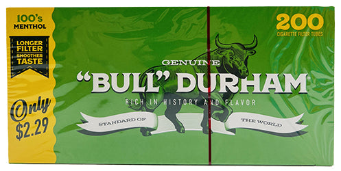 Bull Durham Menthol Cigarette Tubes, 100mm, 200 Count (Pack of 5)