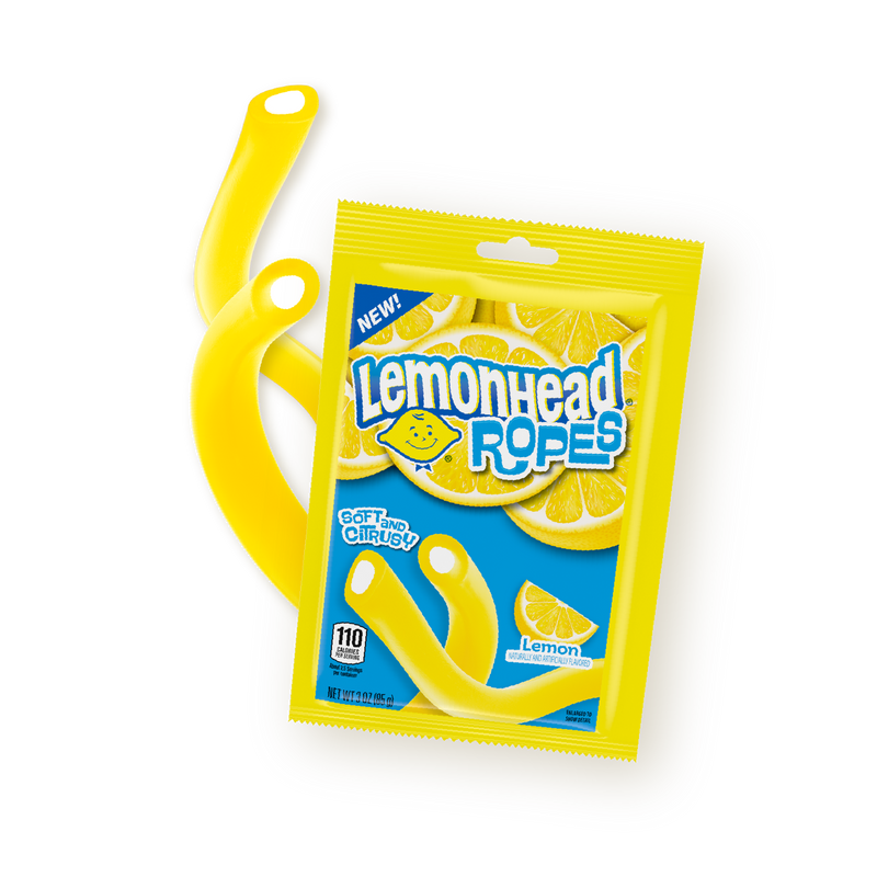 Lemonhead Ropes Candy, Chewy Lemon Candy Filled Ropes, Peg Bag, 5 oz
