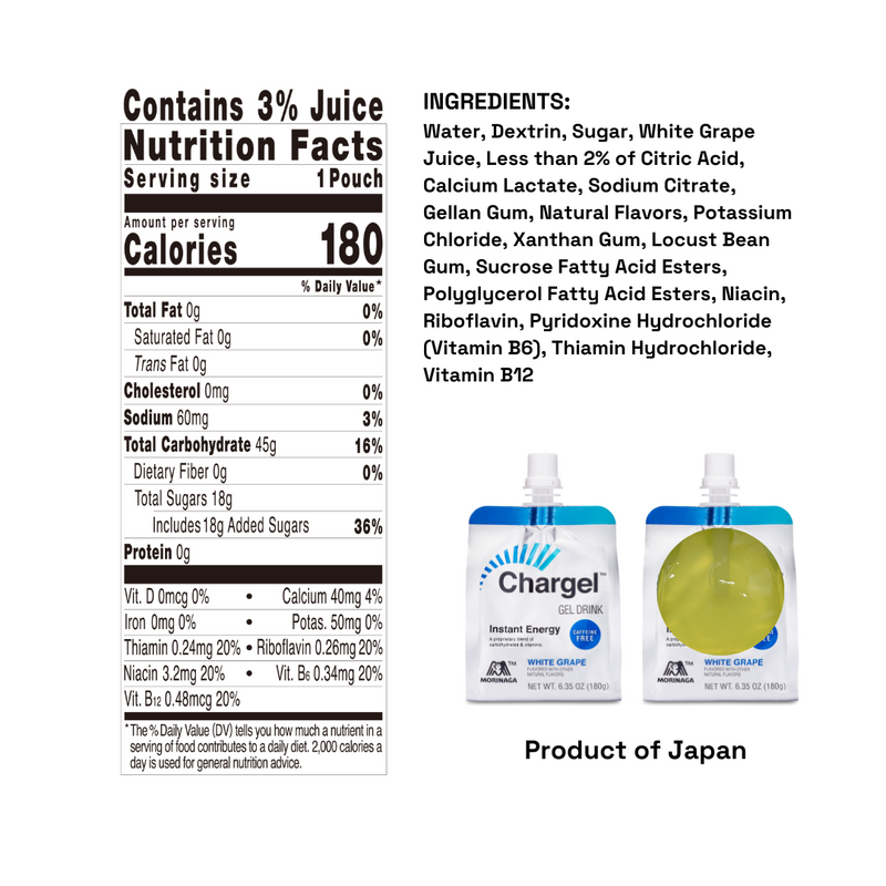 Chargel White Grape Instant Energy Gel 6.35oz 6ct