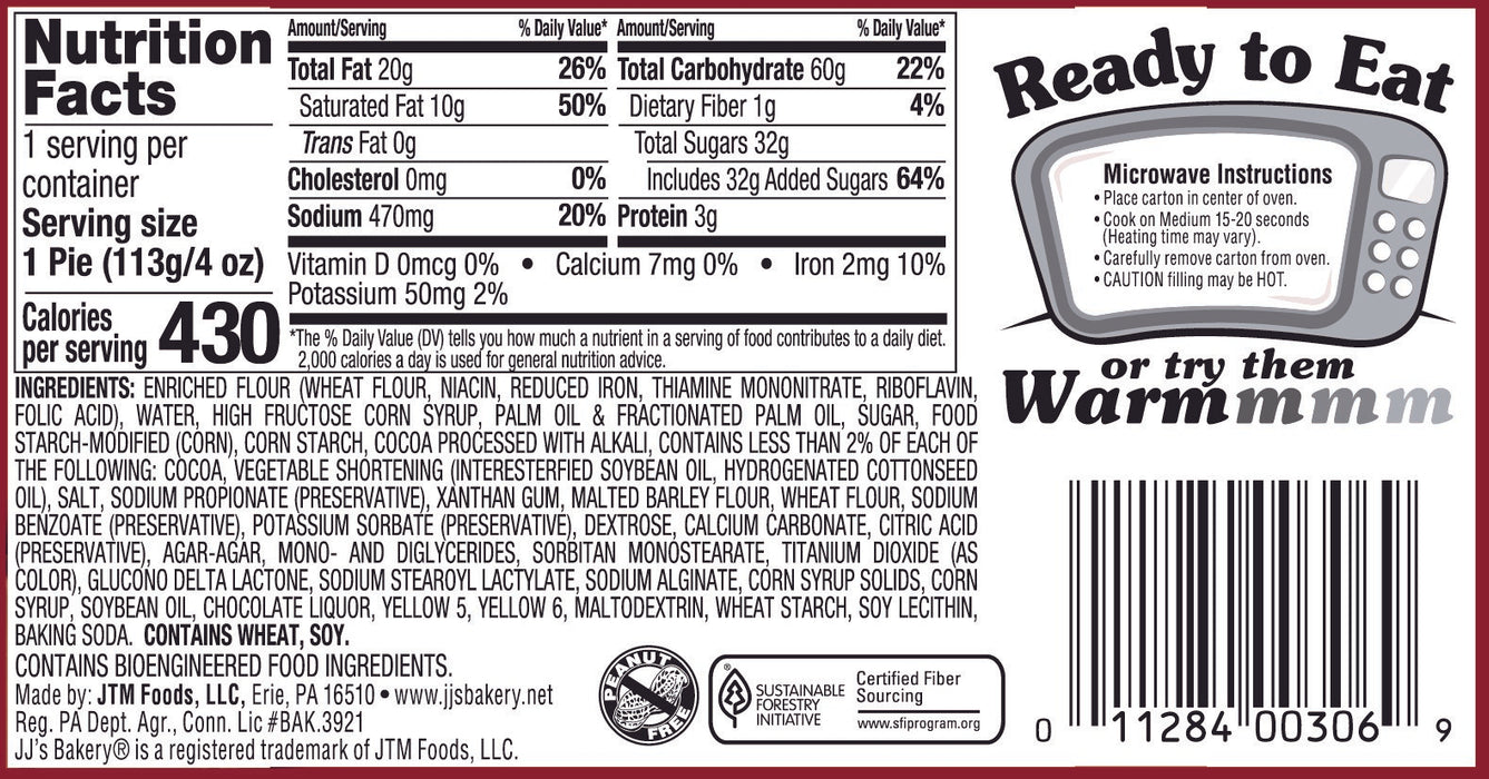 JJ's Bakery Lightly Glazed Snack Pies 4oz (Chocolate)