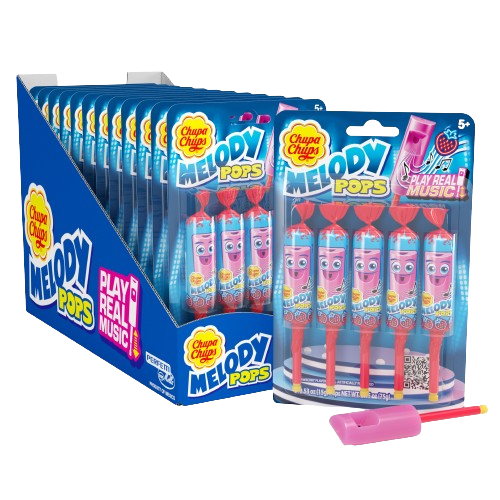 Chupa Chups Melody Pop Strawberry Flavor Whistle Lollipops 5-Count Wholesale