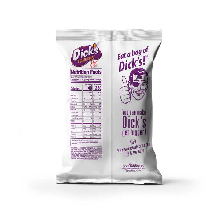Dick's Ripple Potato Chips, Hot & Spicy — 2.75 oz Bags, Case of 16