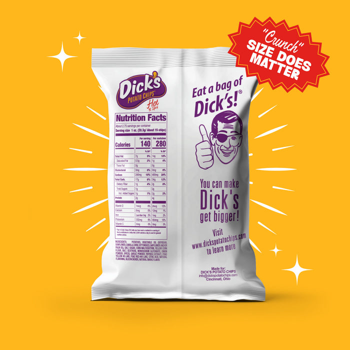 Dick's Ripple Potato Chips, Hot & Spicy — 2.75 oz Bags, Case of 16