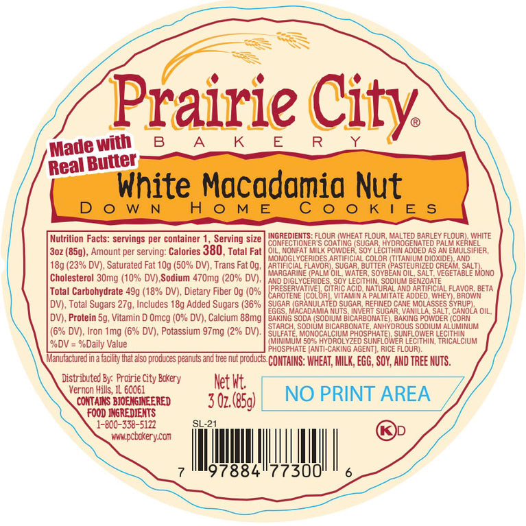 Prairie City Bakery White Chocolate Macadamia Nut Down Home Cookies - Soft, Gourmet 3oz Cookies with Creamy White Chocolate & Crunchy Macadamia Nuts (Pack of 72)