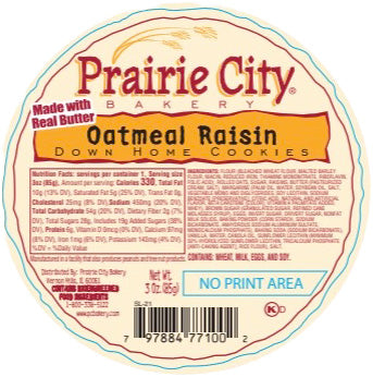 Prairie City Bakery Oatmeal Raisin Cookies 3oz (Pack of 72)