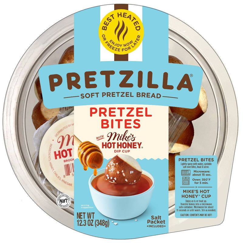 Pretzilla Soft Pretzel Bites Mikes Hot Honey Cup Salted Pretzel Tub 12.3oz Master Case of 8 Tubs