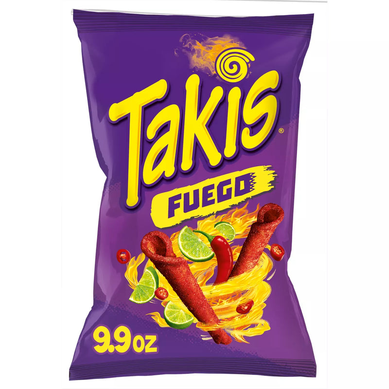 Takis Fuego Rolled Tortilla Chips, Hot Chili Pepper & Lime Flavor, 9.9 oz (Pack of 14)