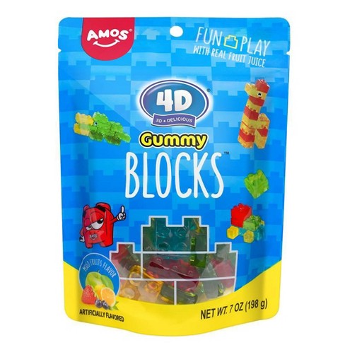 4D Gummy Blocks, Fruit Flavored Building Blocks Candy, 7 oz Peg Bag (Pack of 12)