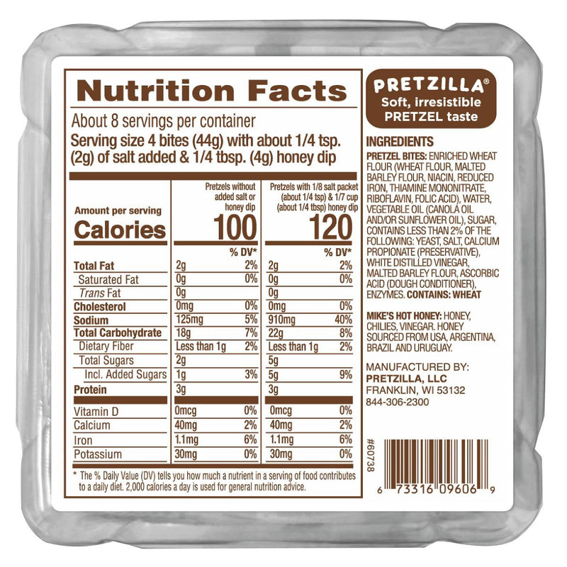 Pretzilla Soft Pretzel Bites Mikes Hot Honey Cup Salted Pretzel Tub 12.3oz Master Case of 8 Tubs