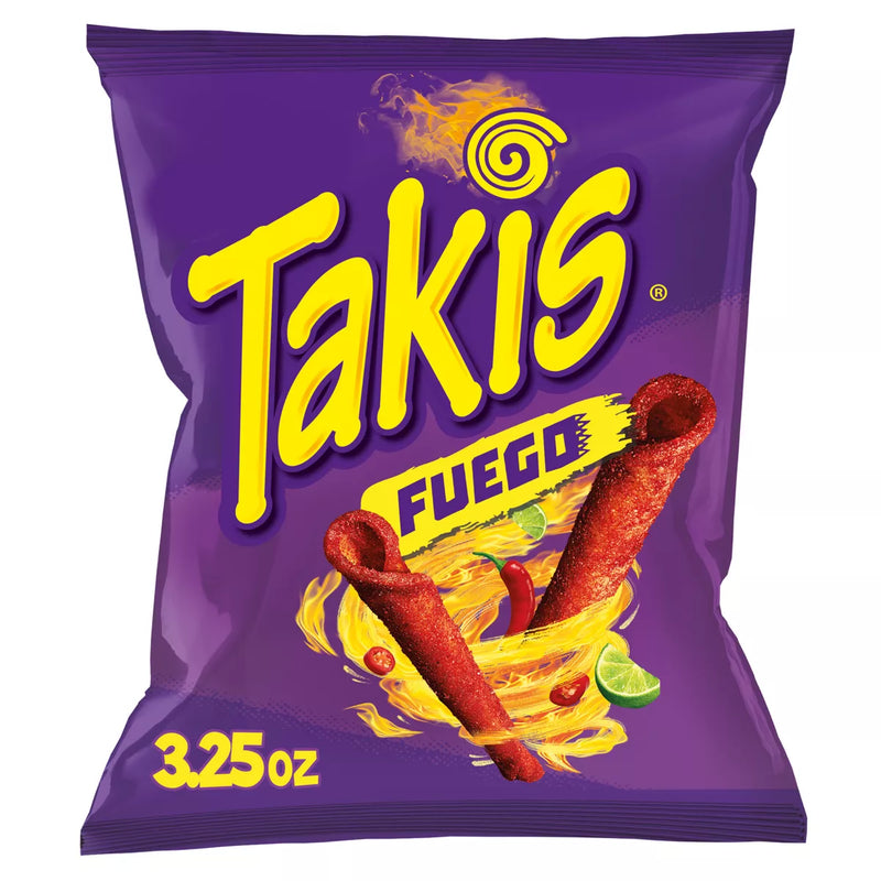 Takis Fuego Rolled Tortilla Chips, Hot Chili Pepper & Lime Flavored, 3.25 oz (Pack of 20)