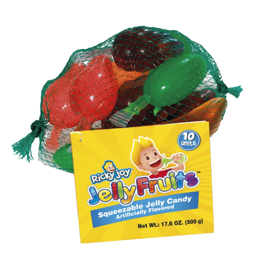 Ricky Joy Jelly Fruits, Squeezable Assorted Flavors Jelly Candy, 17.6oz Mesh Bag, 10ct (Pack of 24)