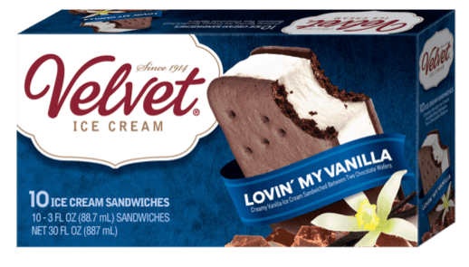 Velvet Creamy Vanilla Ice Cream Sandwiched Between Chocolate Wafers 5 oz 24-Count Wholesale Box