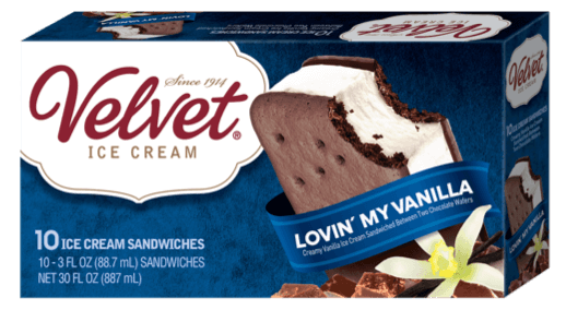 Velvet Creamy Vanilla Ice Cream Sandwiched Between Two Chocolate Wafers 5 oz 24 Count