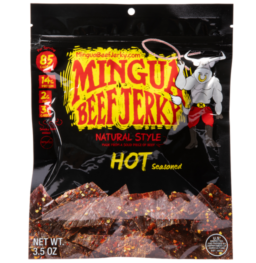 Mingua Hot Beef Jerky 3.5 oz bag front