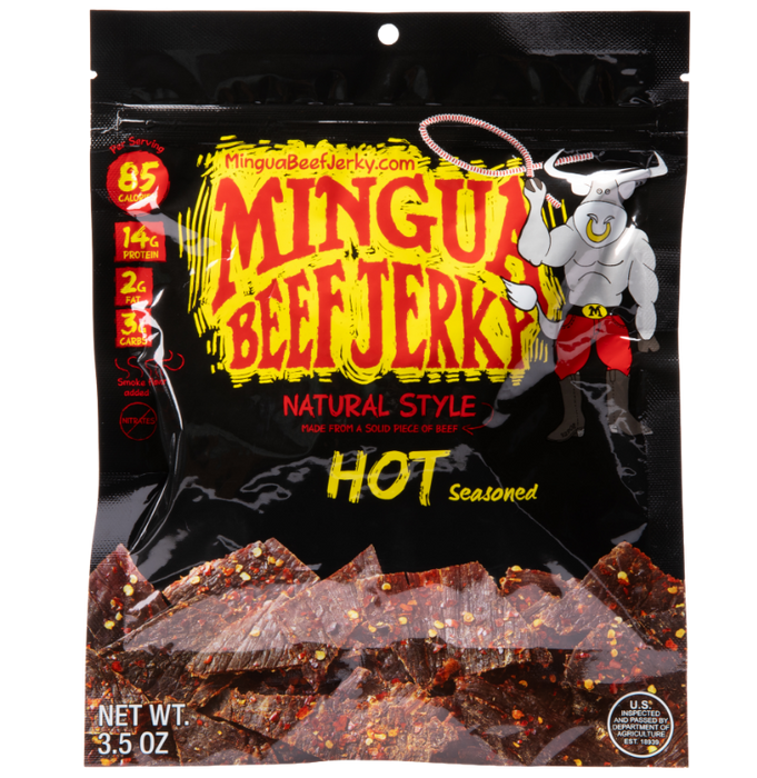 Mingua Hot Beef Jerky 3.5 oz bag front