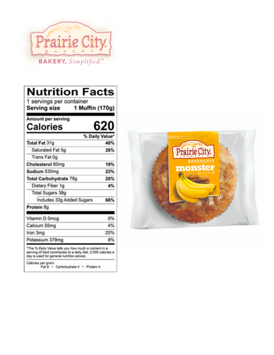 Prairie City Bakery Down Home Individually Wrapped Monster Muffins 6 Ounce (Banana Nut)