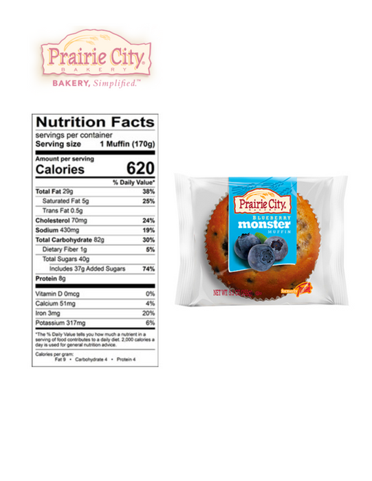 Prairie City Bakery Down Home Individually Wrapped Monster Muffins 6 Ounce (Blueberry)